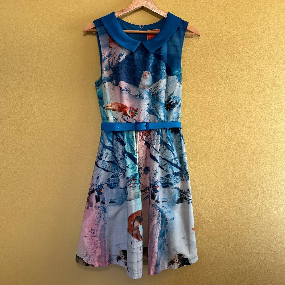 Whimsy Without End A-Line Dress in Snow Cats